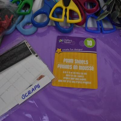 Craft lot: Creative Memories, decorative scissors, garland, foam sheets, ribbon