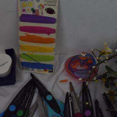 Craft lot: Creative Memories, decorative scissors, garland, foam sheets, ribbon