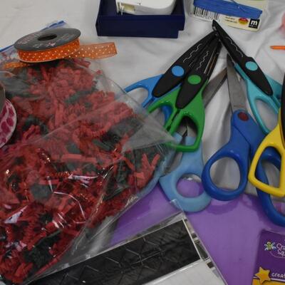 Craft lot: Creative Memories, decorative scissors, garland, foam sheets, ribbon