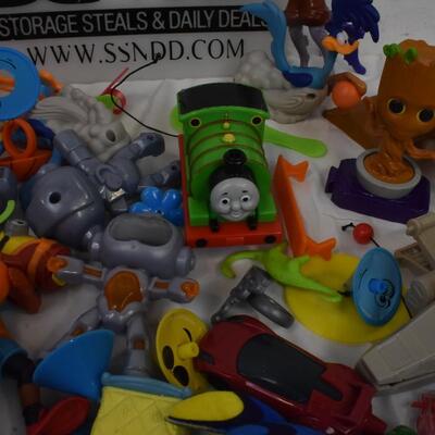 Toy lot 20+pcs: Thomas the Tank Engine-Percy, Space jam figurines, glasses, cars