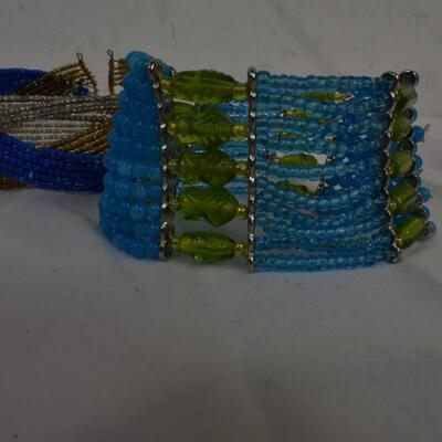 Large lot of Bangles & Beaded Bracelets: multi colors, 1 w/ rhinestones