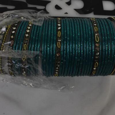 Large lot of Bangles & Beaded Bracelets: multi colors, 1 w/ rhinestones