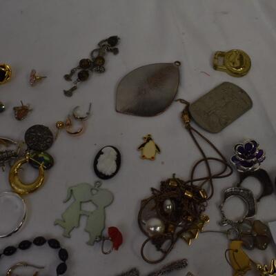 Assorted Costume Jewelry pieces for crafting: bracelets, earrings, necklaces, charms
