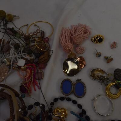 Assorted Costume Jewelry pieces for crafting: bracelets, earrings, necklaces, charms