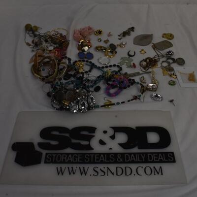 Assorted Costume Jewelry pieces for crafting: bracelets, earrings, necklaces, charms