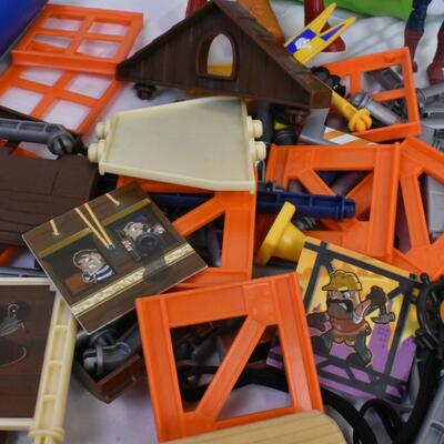 Toy lot: Spiderman, metal detector-turns on, cash register, wood train whistle