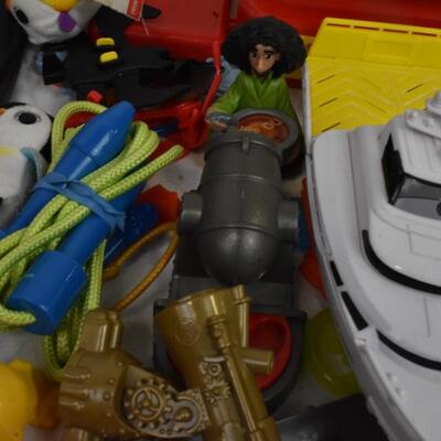 Toy lot: Spiderman, metal detector-turns on, cash register, wood train whistle