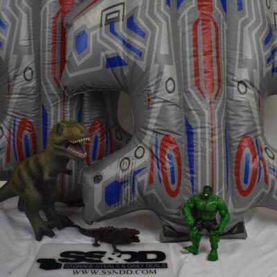 Toy lot of 2 inflatable shuttles, water rafts Incredible Hulk,, dinosaur, lizard