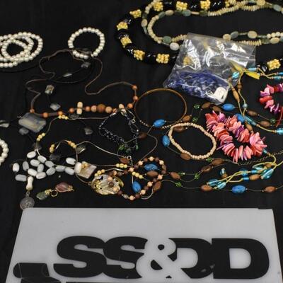 Various Stones, Shells + Faux natural Looking Costume Jewelry, 15+ Items