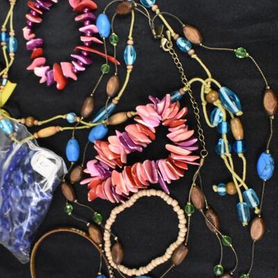 Various Stones, Shells + Faux natural Looking Costume Jewelry, 15+ Items