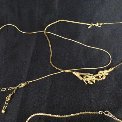 7 Dainty Necklaces, Small or Childrens Size, Gold Color or Black/Blue Beads Costume Jewelry