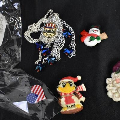 Christmas Pin & Costume Jewelry Lot. 4th of July Jewelry, Necklaces, Earrings, Pins