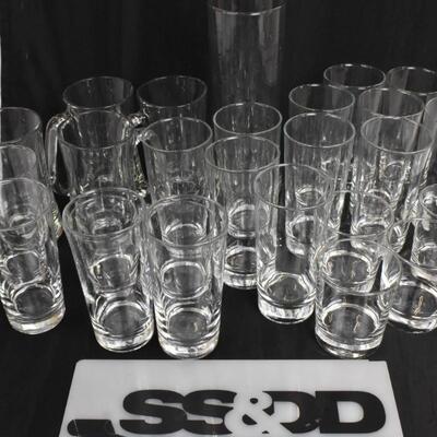 17 Clear Glasses, Steins, Large Vase, IKEA Brand, Good Condition