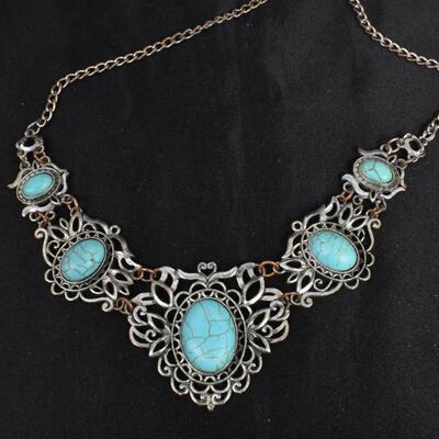 3 Turquoise Costume Jewelry Necklaces, Eggs Design, Beads & Silver Beads