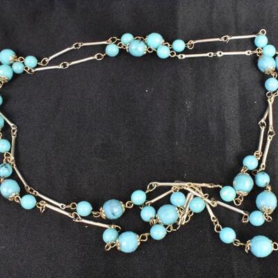 3 Turquoise Costume Jewelry Necklaces, Eggs Design, Beads & Silver Beads