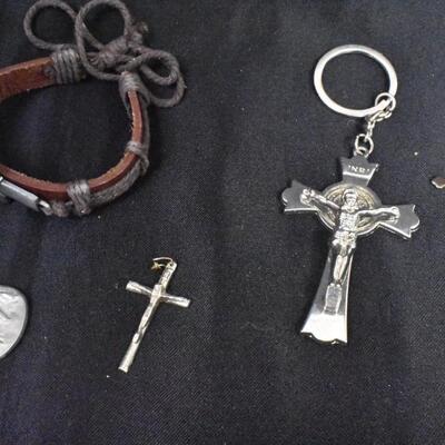 9 Christian Religions Pieces, Mother Mary Pendants and Crucifix. Costume Jewelry