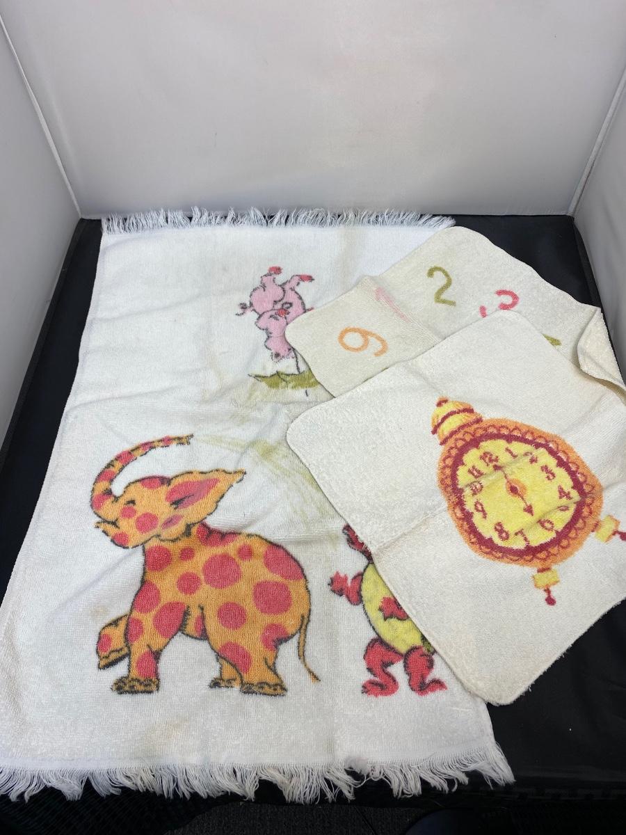 Vintage Children s Bath Hand Towel Wash Cloth Set Animals