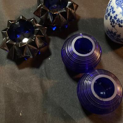 Cobalt Blue Glass and Porcelain Ginger Jar Lot