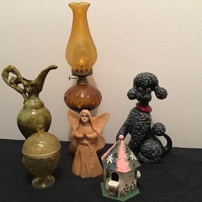 201 - Vintage Ceramic Poodle, Lamp, Pitcher, etc.