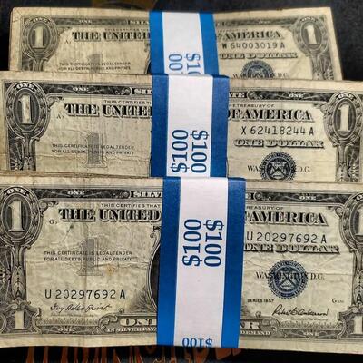 Estate Collection of 300 Old Blue Seal Silver Certificates 1935 & 1957 Mix