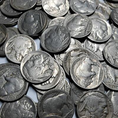 Estate Collection of 50 Old Buffalo Nickel Coins Full Dates Good to XF Condition