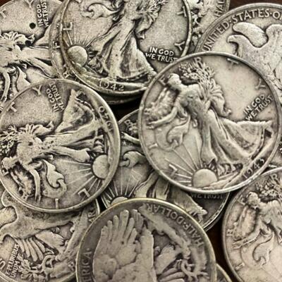 Estate Collection of 12 Silver Walking Liberty Halves Good to Very Good Condition.  Questions or order Inquiries?
