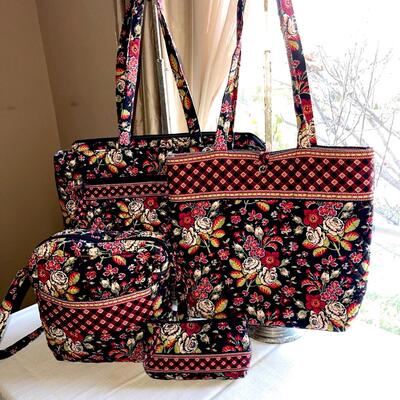 Lot 67 Vera Bradley 4 pcs Bag Purse Tote Black Floral Print Cosmetics