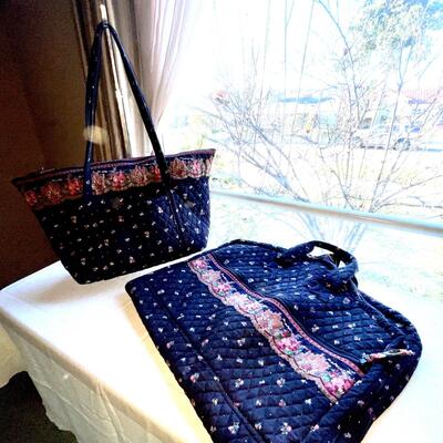 Lot 68 Vera Bradley 2pc Set Tote & Commuter Tote Navy Blue Floral