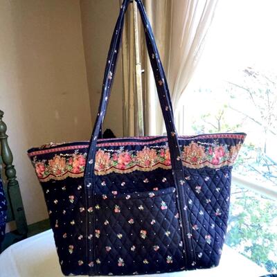 Lot 68 Vera Bradley 2pc Set Tote & Commuter Tote Navy Blue Floral