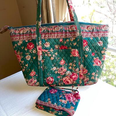 Lot 71 Vera Bradley 2 pcs Large Family Tote Cosmetic Bag Green Floral