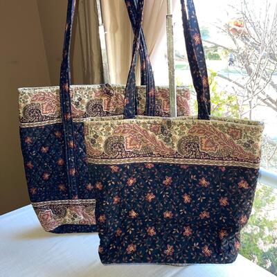 Lot 72 Vera Bradley 2pcs Black Floral Large Tote + Medium Tote