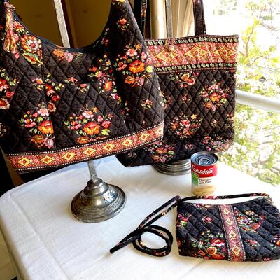 Lot 73 Vera Bradley 3 pcs Tote Bucket Shoulder Bag Zip Top Black Floral