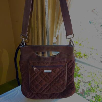 Lot 74 Vera Bradley Brown Shoulder Bag Quilted Zip Top