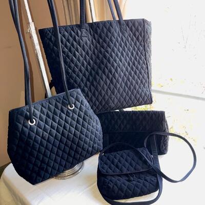 Lot Vera Bradley 4pcs Black Quilted Large Tote Shoulder Bag Pouch