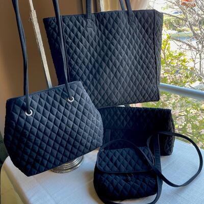 Lot Vera Bradley 4pcs Black Quilted Large Tote Shoulder Bag Pouch