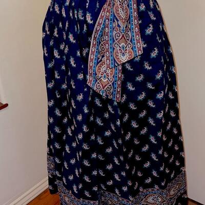 Lot 76 Blue Paisley Maxi Skirt w/Sash Elastic Waist Medium