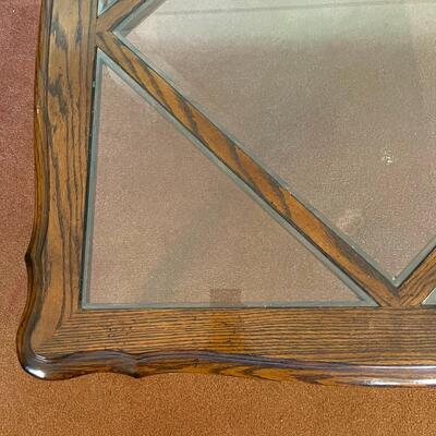 Lot 80 Large Square Coffee Table Beveled Glass Inserts Cabrillo Legs Chunky Style