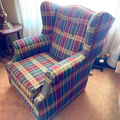 Lot 81 Plaid Wingback Chair & Ottoman Deep Seat