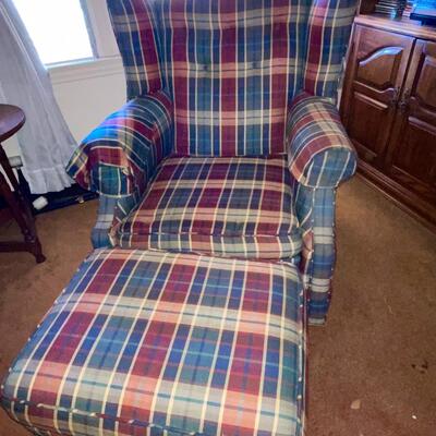 Lot 81 Plaid Wingback Chair & Ottoman Deep Seat