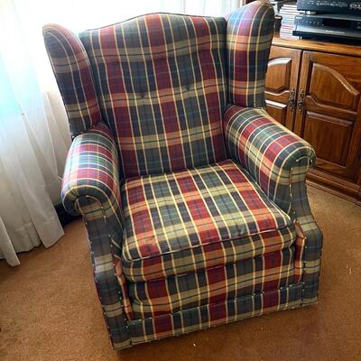 Lot 81 Plaid Wingback Chair & Ottoman Deep Seat