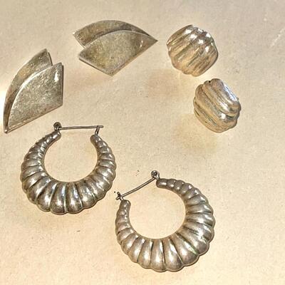 Lot 87 Group 3 Pair Sterling Earring Pierced Ears Modernist