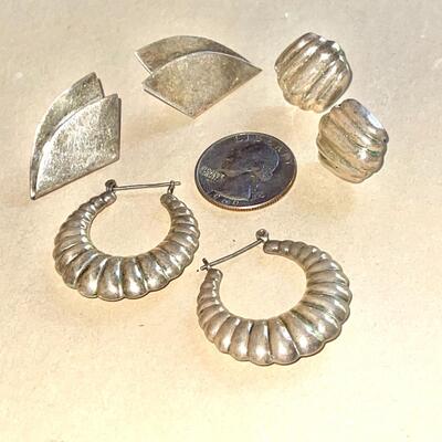 Lot 87 Group 3 Pair Sterling Earring Pierced Ears Modernist