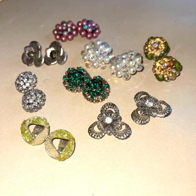 Lot 88 Vintage Costume Jewelry Clip Earrings 8 Pair Clusters & Rhinestones.