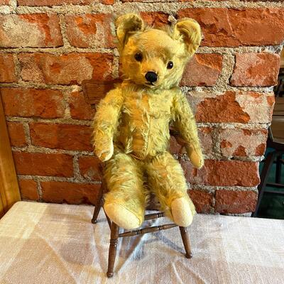 Lot 89 Antique Jointed Mohair Plush Teddy Bear Glass Eyes 14" Tall