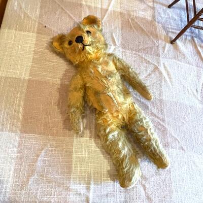 Lot 89 Antique Jointed Mohair Plush Teddy Bear Glass Eyes 14" Tall