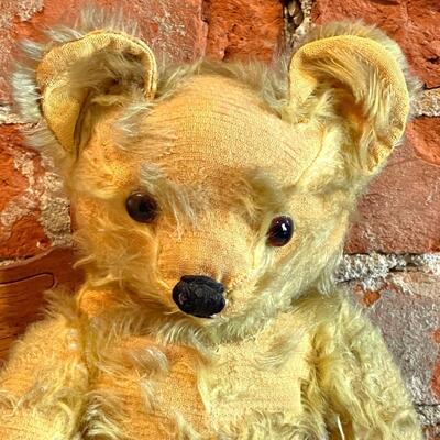 Lot 89 Antique Jointed Mohair Plush Teddy Bear Glass Eyes 14" Tall