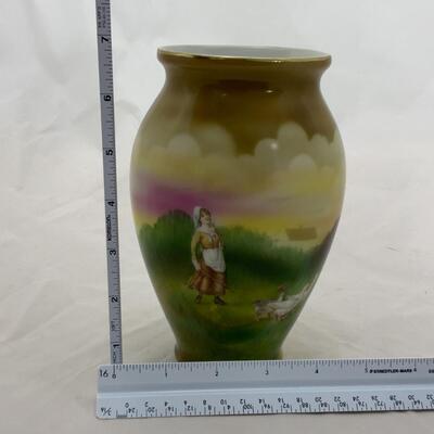 -88- Bavarian | Hand Painted Vase | Girl and Ducks