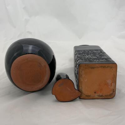 -91- Frankoma Pottery | Black | Vases | Candle Holder
