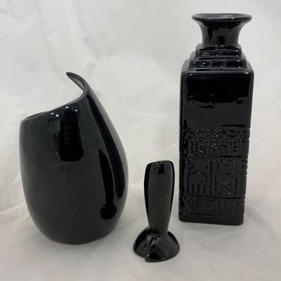 -91- Frankoma Pottery | Black | Vases | Candle Holder