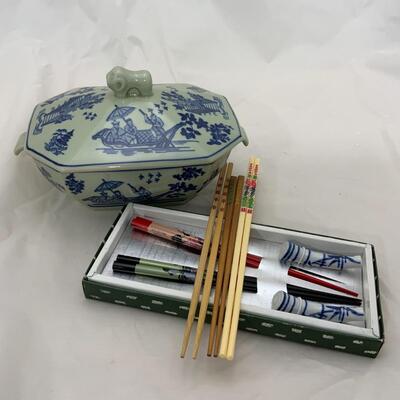 -94- Asian Serving Dish | Chopsticks Set